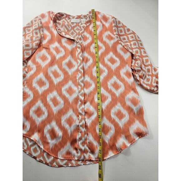 Chicos ikat orange southwestern style button up Lightweight top sz 1 (M) medium - Picture 7 of 7